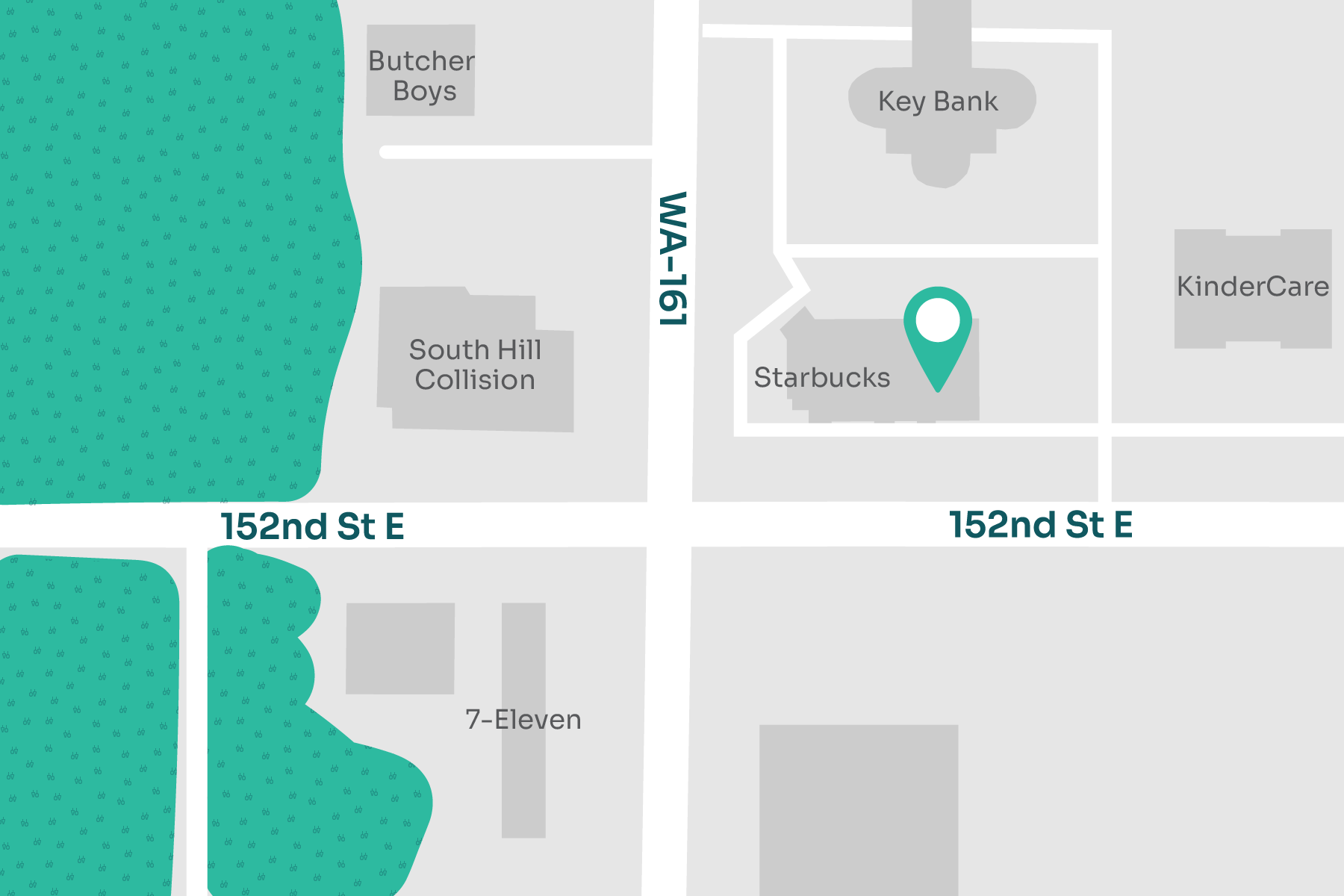 A map displaying location of MultiCare Indigo Urgent Care - Puyallup - Meridian & 152nd